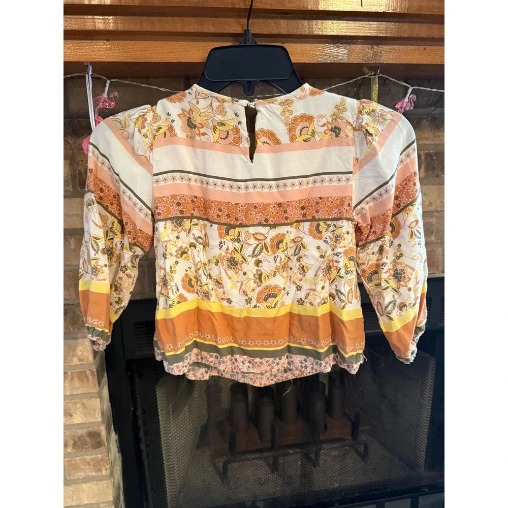 Chelsea & Violet Girls Floral Boho Tassel Blouse Orange Yellow Size S